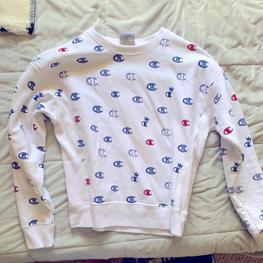 A white champion crew neck